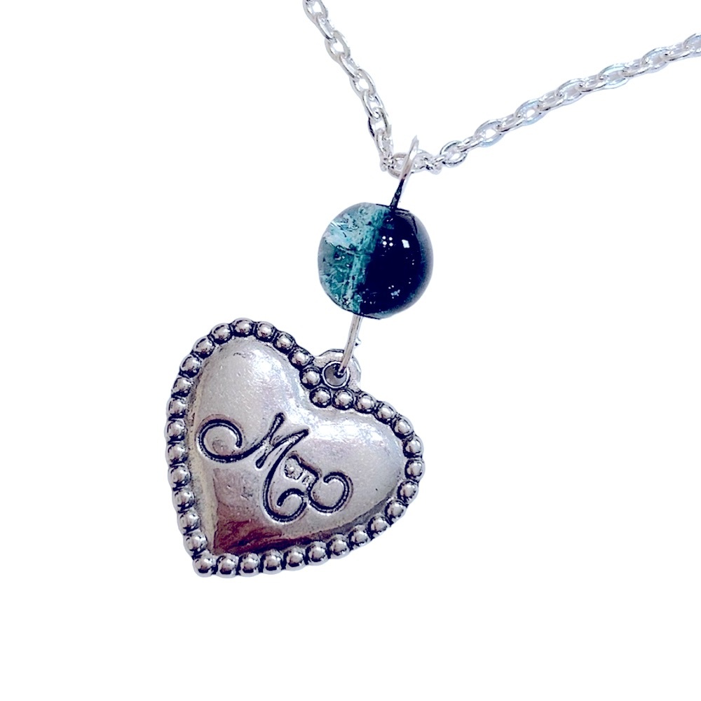 Clearance Sale Mother’s Day Mom charm silver heart chain necklace green crackled